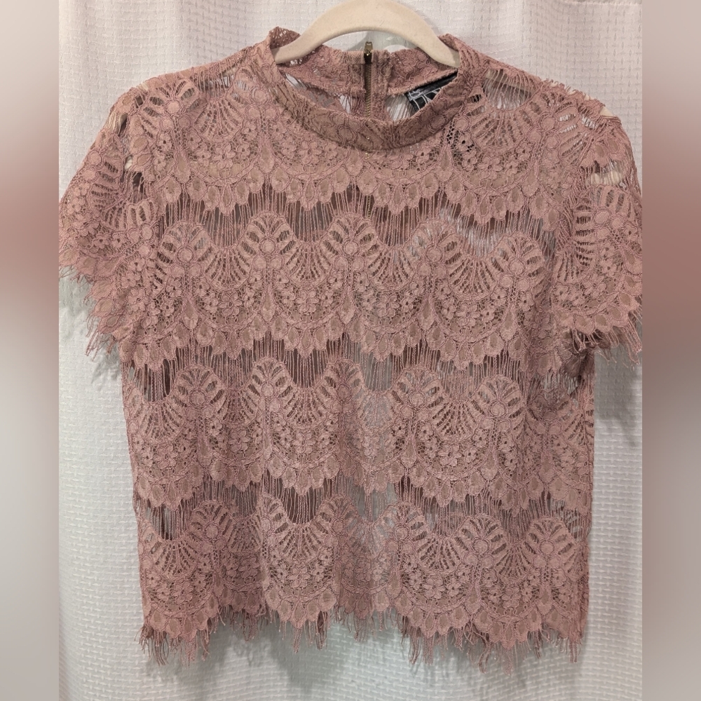 Pink Embellished Crop Blouse with Mandarin Collar